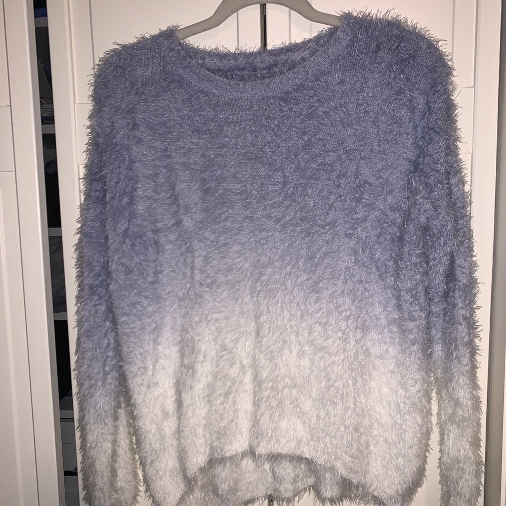 Fluffy ombré blue and white sweater